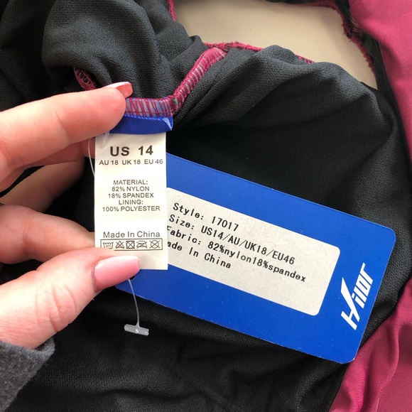 Burgundy one piece one shoulder swimsuit - Picture 3 of 4